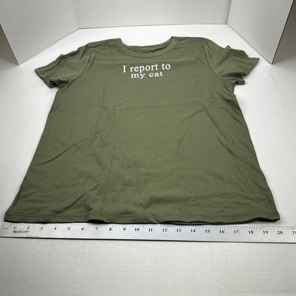 Zoe And Liv Women's Sz Large I Report To My Cat Short Sleeve Tee Shirt Green New - Picture 8 of 11